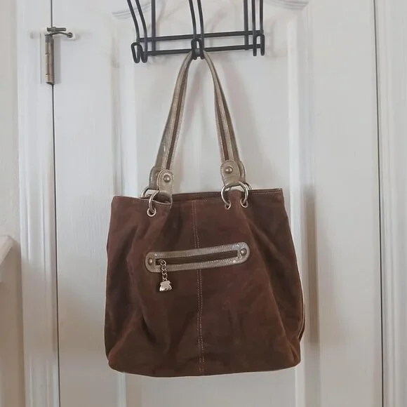 Vintage Y2K brown suede gold bling rhinestone Kathy Van Zeeland purse